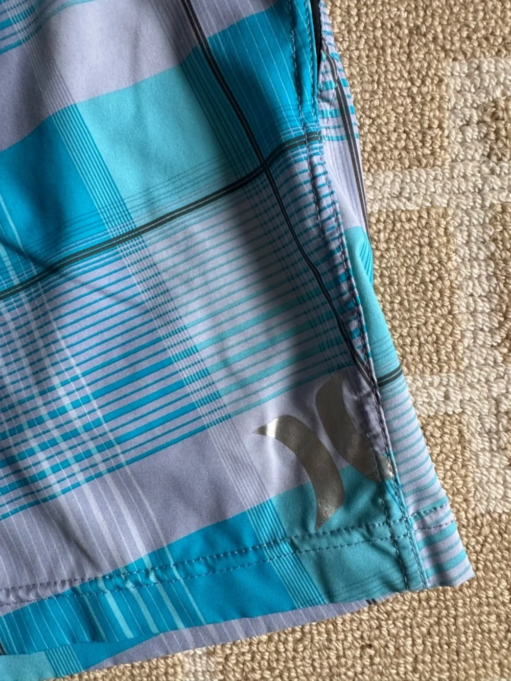 Hurley Phantom Board Shorts Plaid Surf Swim Trunks Blue Gray 36 Waist (Large)